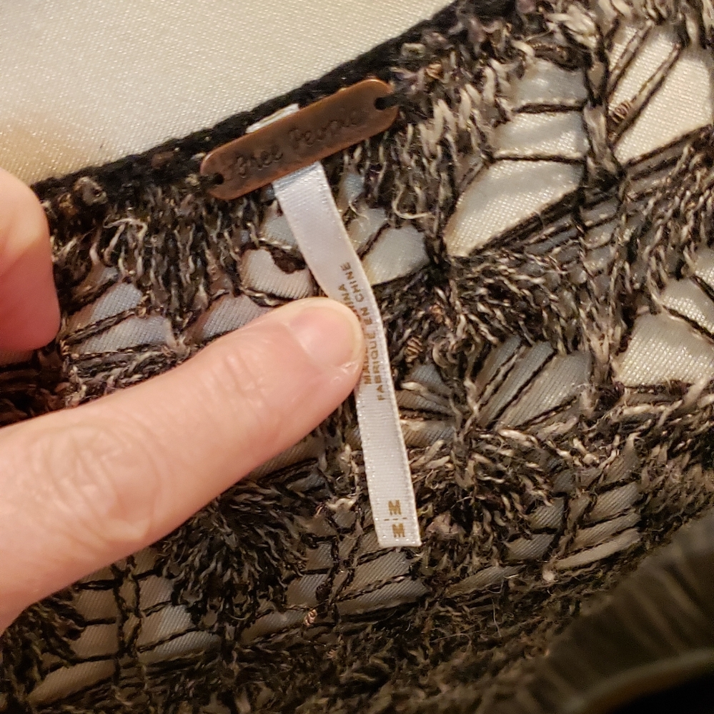 Free People Black and Cream Striped Fringe Kimono Cardigan - Picture 3 of 3
